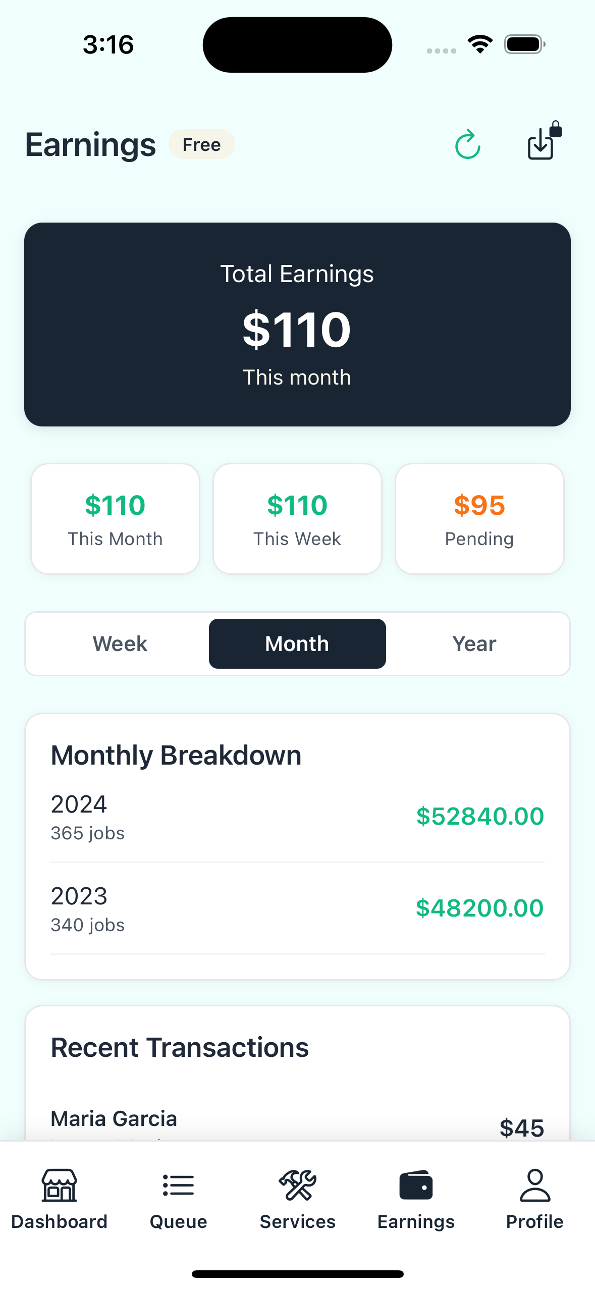 Earnings Dashboard